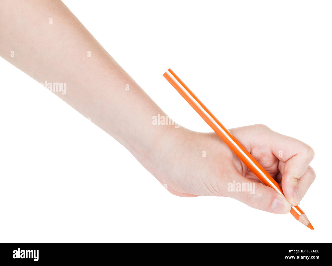 hand draws by orange pencil isolated on white background Stock Photo ...