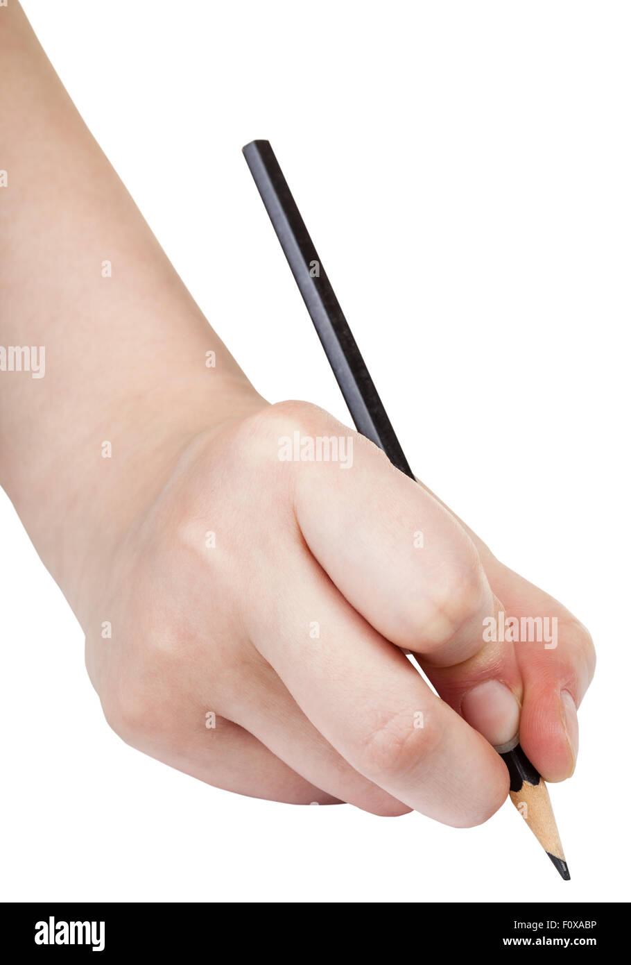 hand writes by black pencil isolated on white background Stock Photo