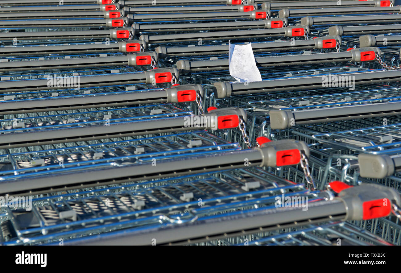 Trolleys outside Aldi store, UK Stock Photo Alamy