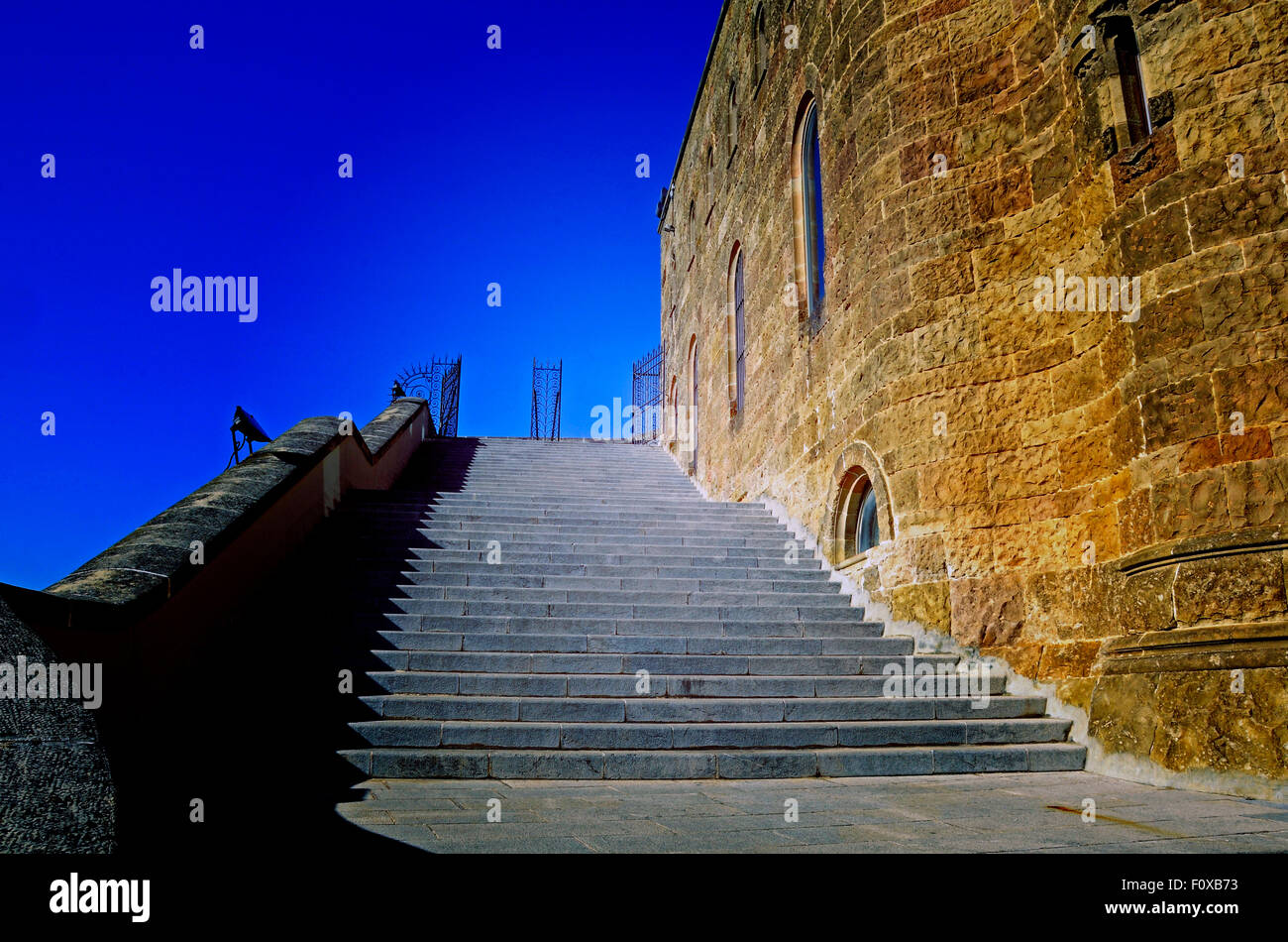 Staircase of church of the Sacred Heart of Jesus at the top of Tibidabo mountain in Barcelona, Spain Stock Photo