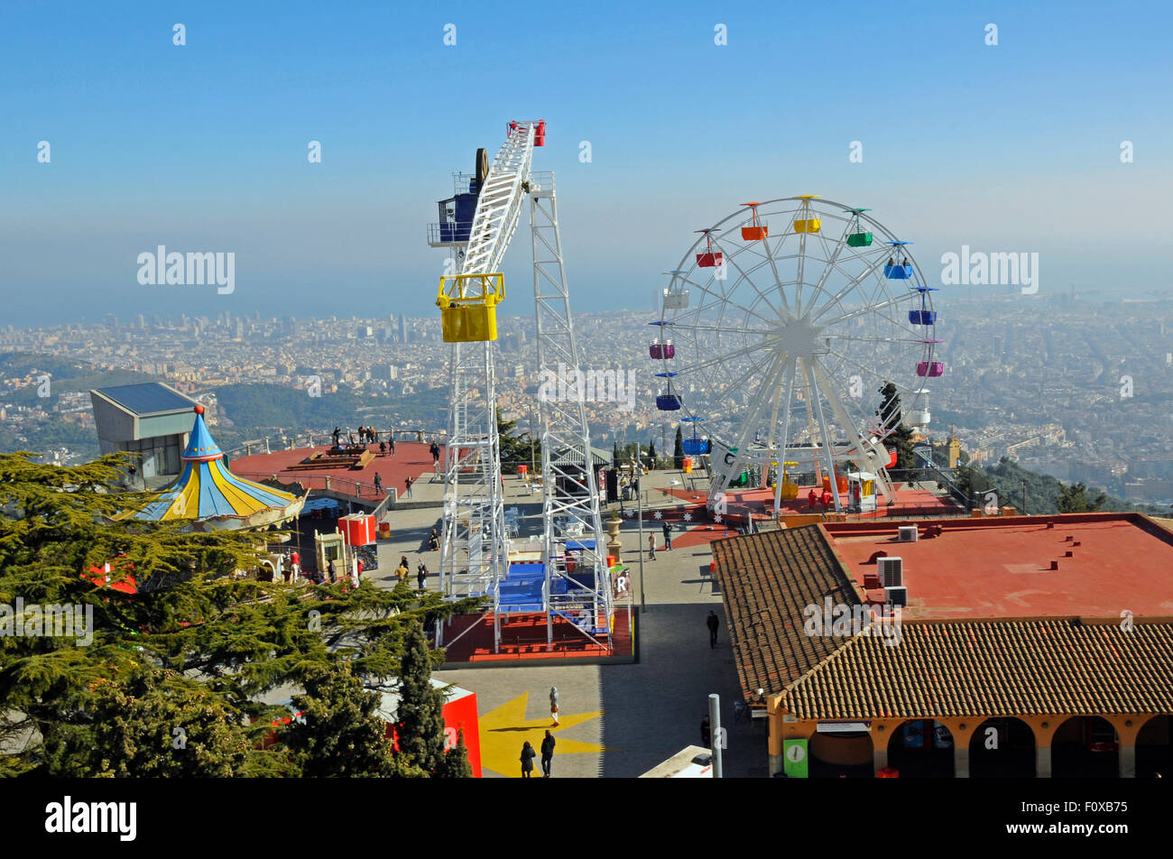 Vintage amusement park at the top of Tibidabo mountain in Barcelona, Spain Stock Photo