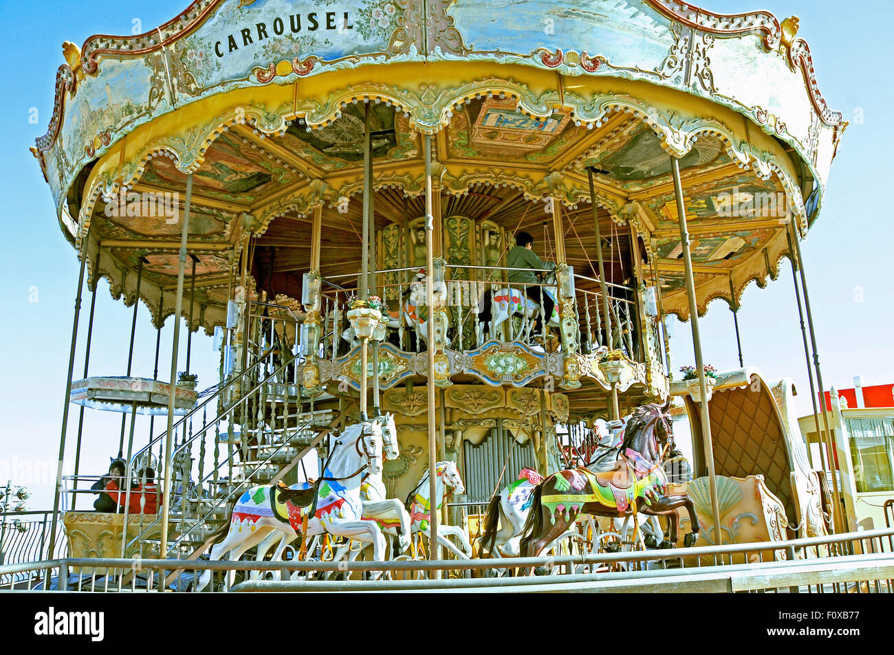 Vintage carousel at the top of Tibidabo mountain in Barcelona, Spain Stock Photo