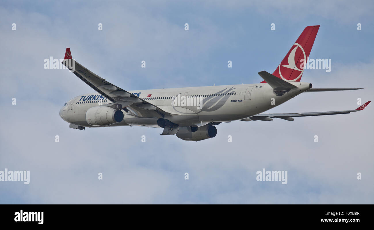 Turkish Airlines Airbus a330 TCJNK taking off from London Heathrow