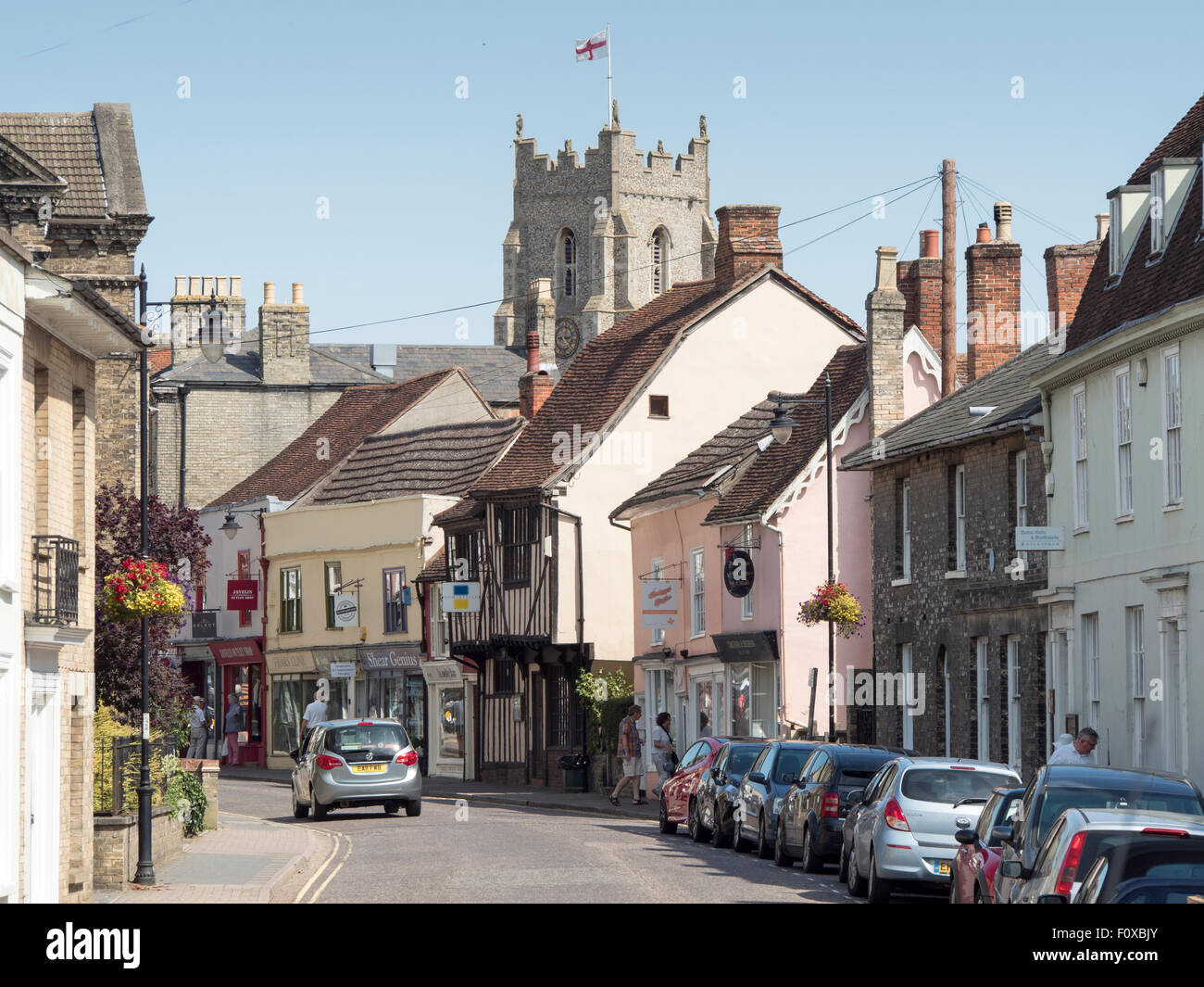 Looking along Friar's Street towards central Sudbury, in Suffolk Stock