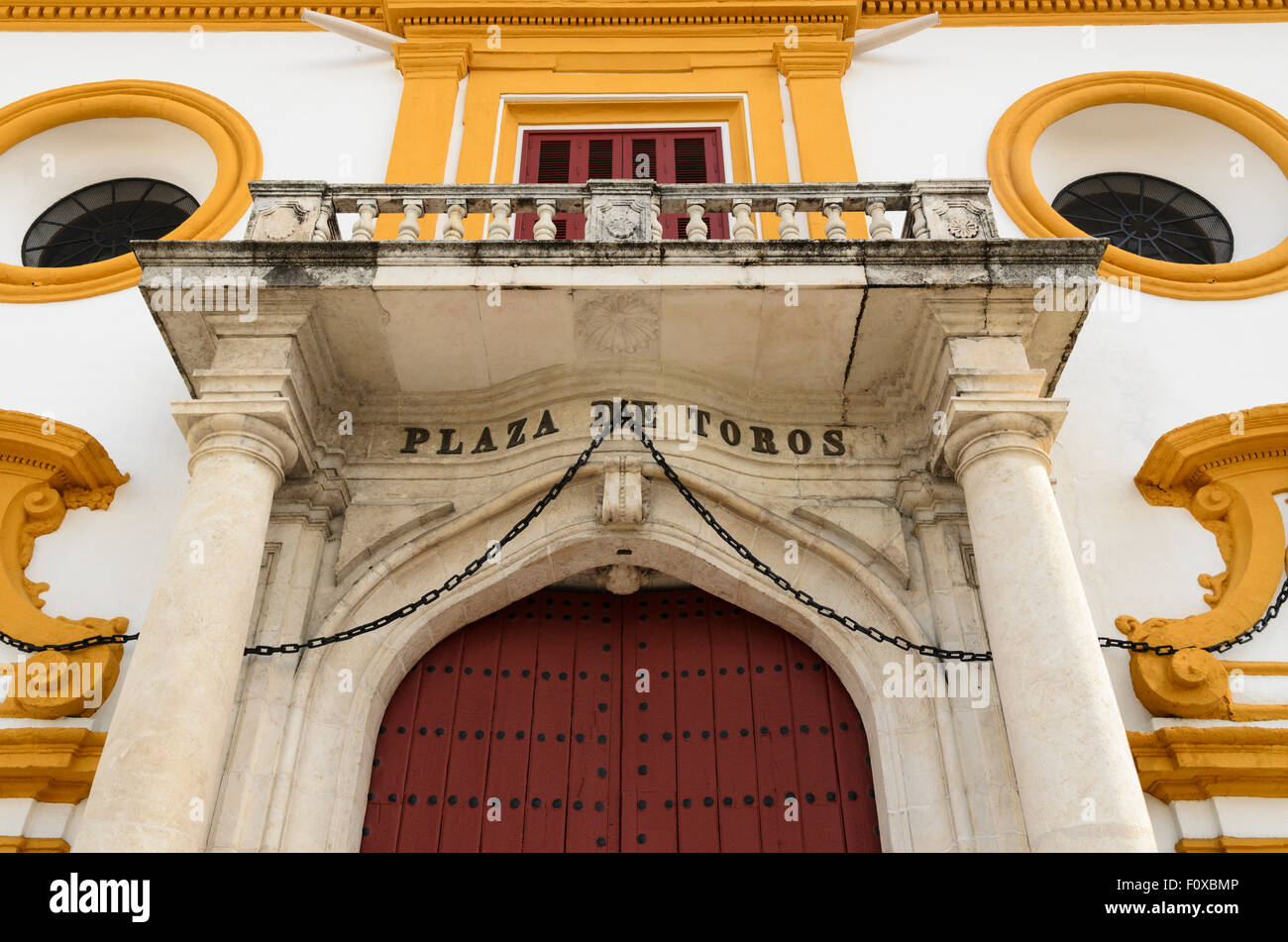 Detail of the outside of Seville Bullring, Seville, Andalucia, Spain, Europe. Stock Photo