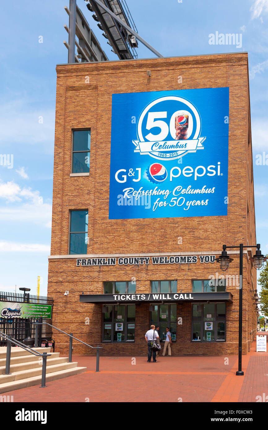 Fans buy tickets at Huntington Park, home of the Triple-A Columbus Clippers, in Columbus, Ohio. Stock Photo