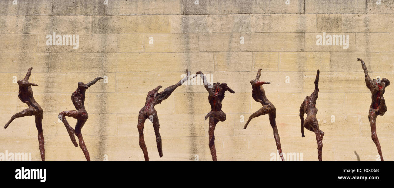 Bloody headless dancers sculpture at Puerta del Puente Gate Bridge square Cordoba Spain Stock Photo