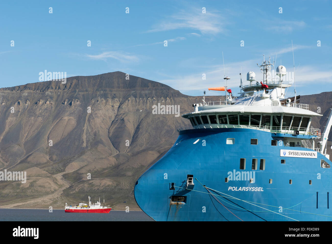 Norway, Barents Sea, Svalbard archipelago, Spitsbergen, Longyearbyen. Polarsyssel, custom-built (2014). Stock Photo