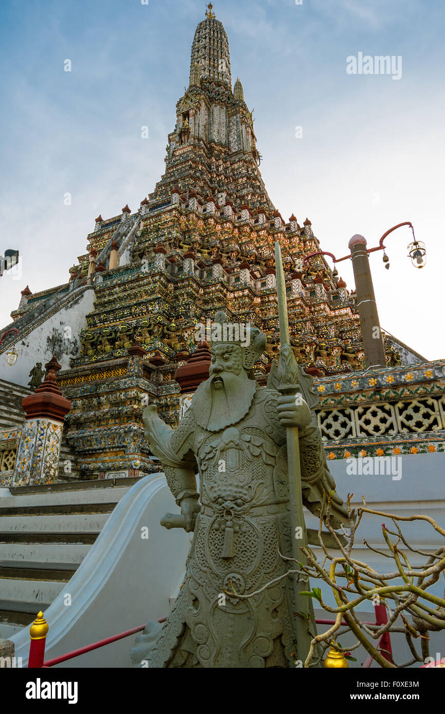 Wat Arun or Wat Chaeng, is situated on the west bank of the Chao Phraya River. Wat Arun(or temple of the dawn) is partly made up Stock Photo