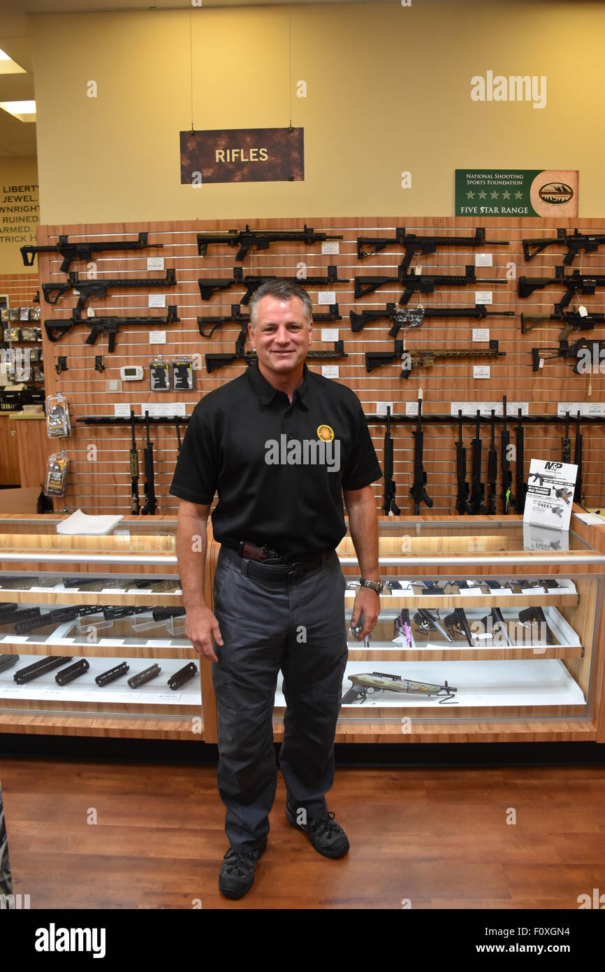 Denver, Colorado, USA. 15th July, 2015. Paul Stanley of the Centennial Gun Club poses in front