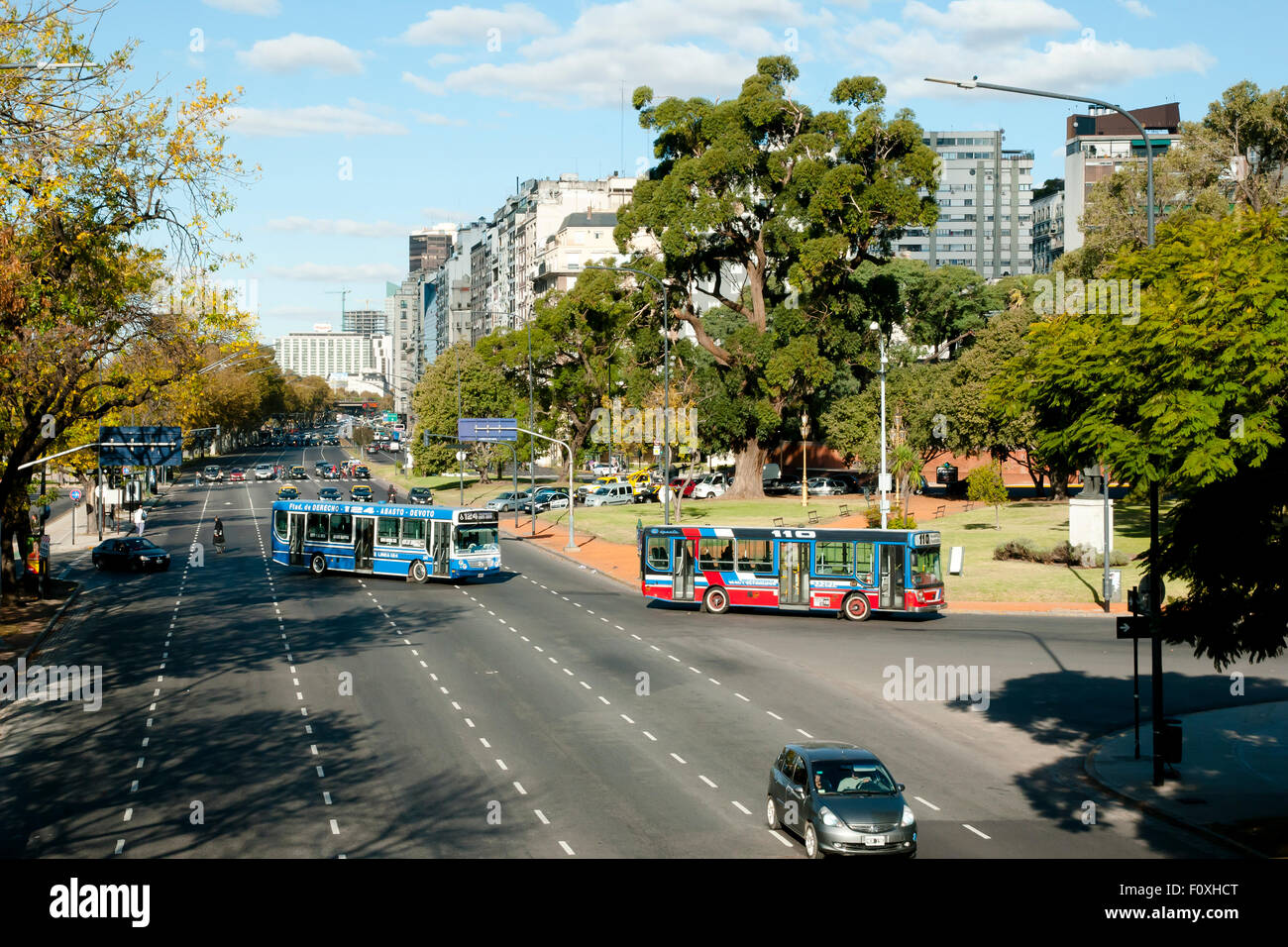 Capital city traffic on Pres. Figueroa Alcorta Avenue - Buenos Aires - Argentina Stock Photo