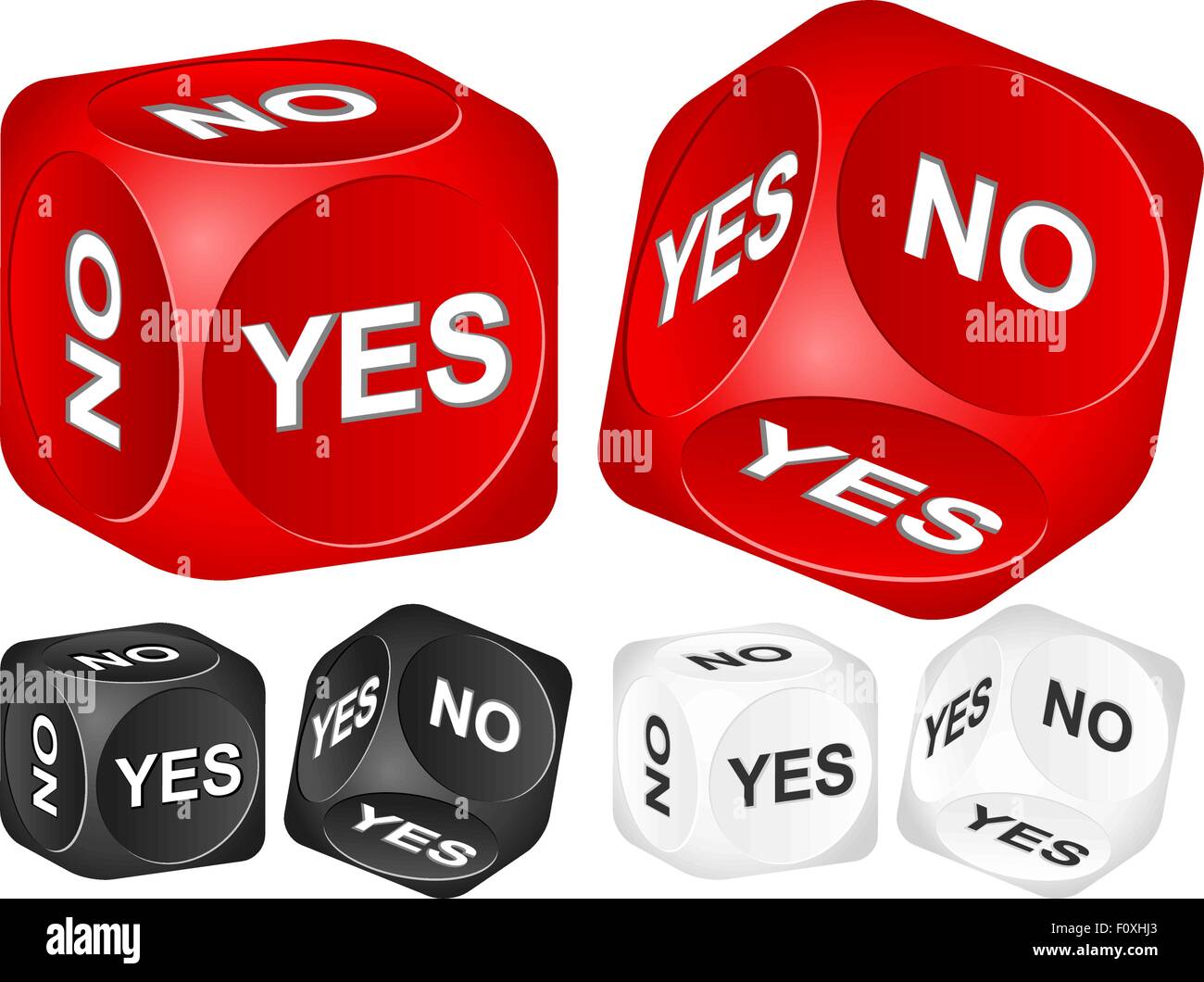 Yes, no dice set on white background. Vector illustration Stock Vector