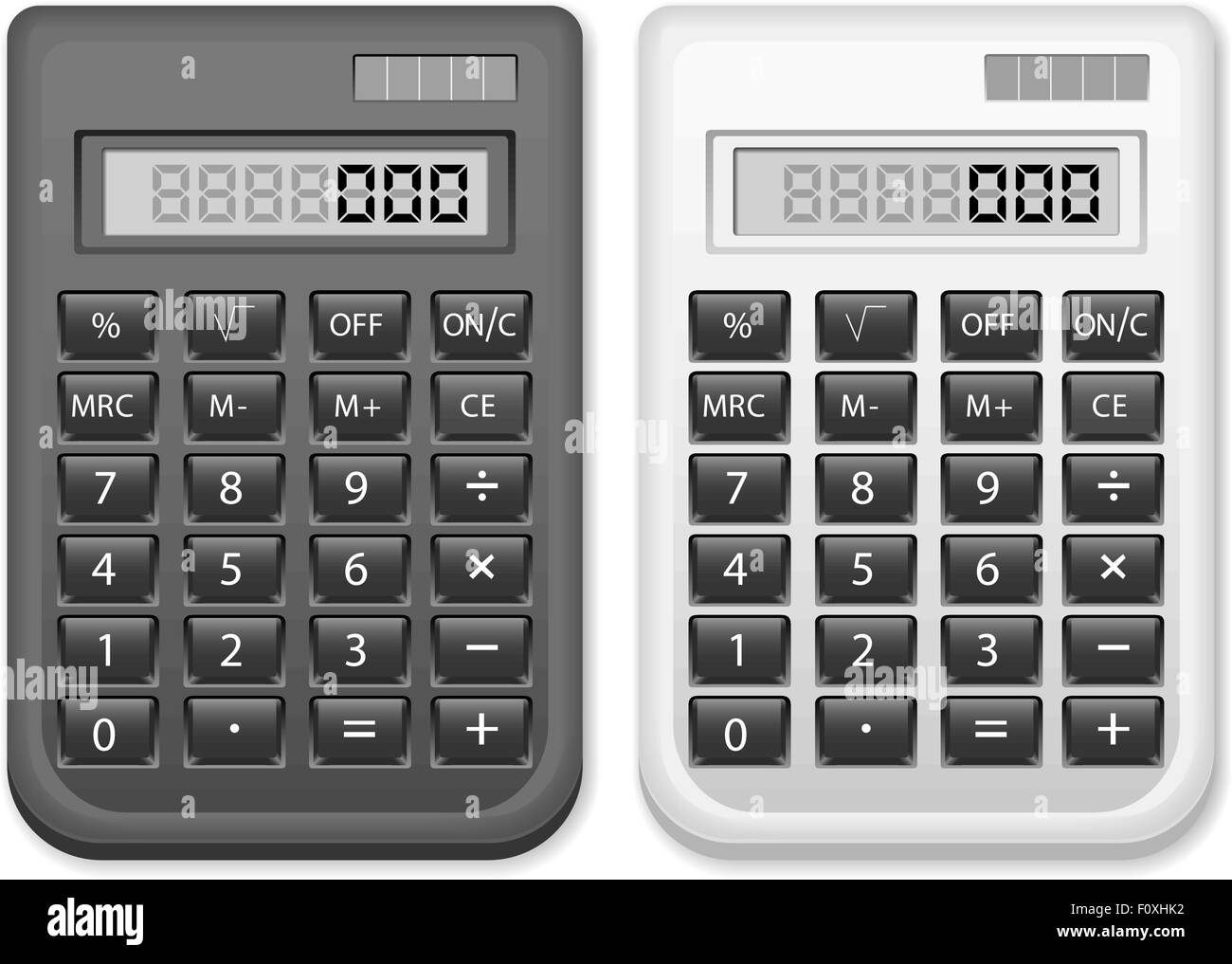 Two calculators on white background. Vector illustration. Stock Vector