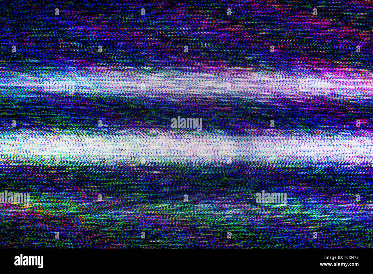 TV damage, bad sync TV channel, RGB LCD television screen with static noise from poor broadcast signal reception Stock Photo