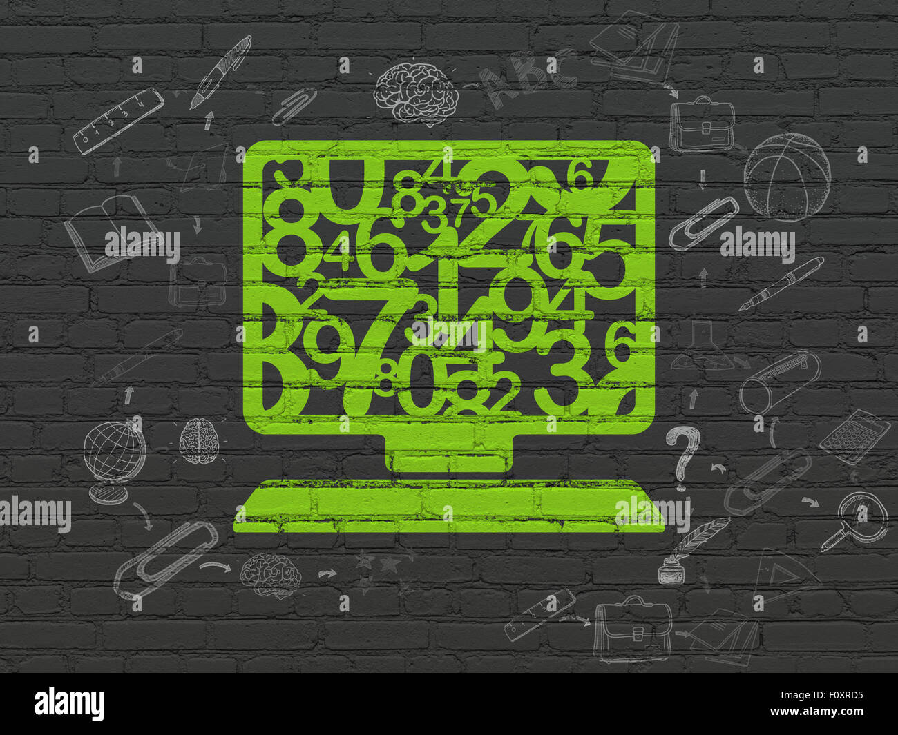 Learning concept: Computer Pc on wall background Stock Photo - Alamy