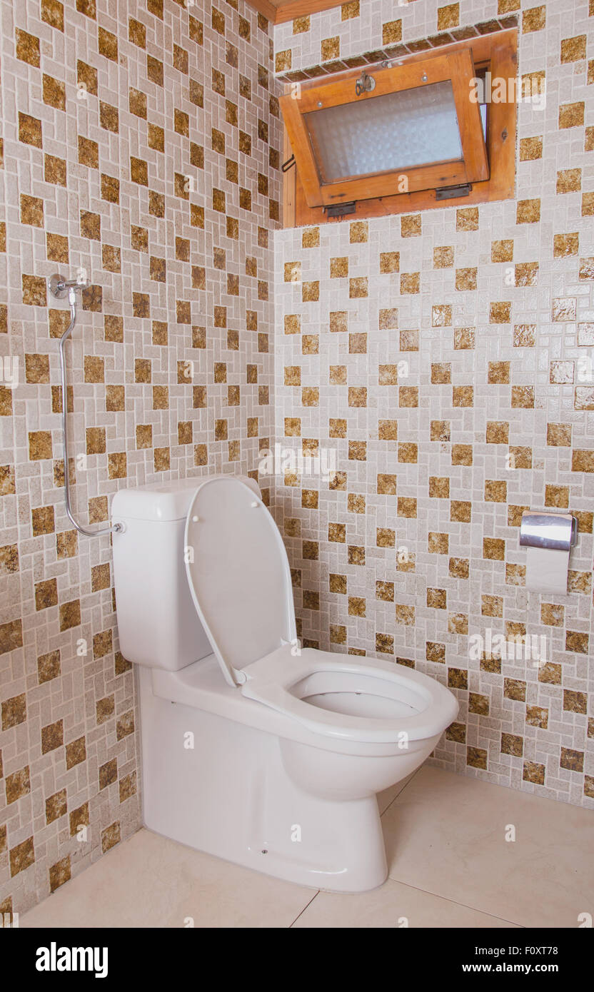 Old clean toilet with old tiles (80s Stock Photo - Alamy