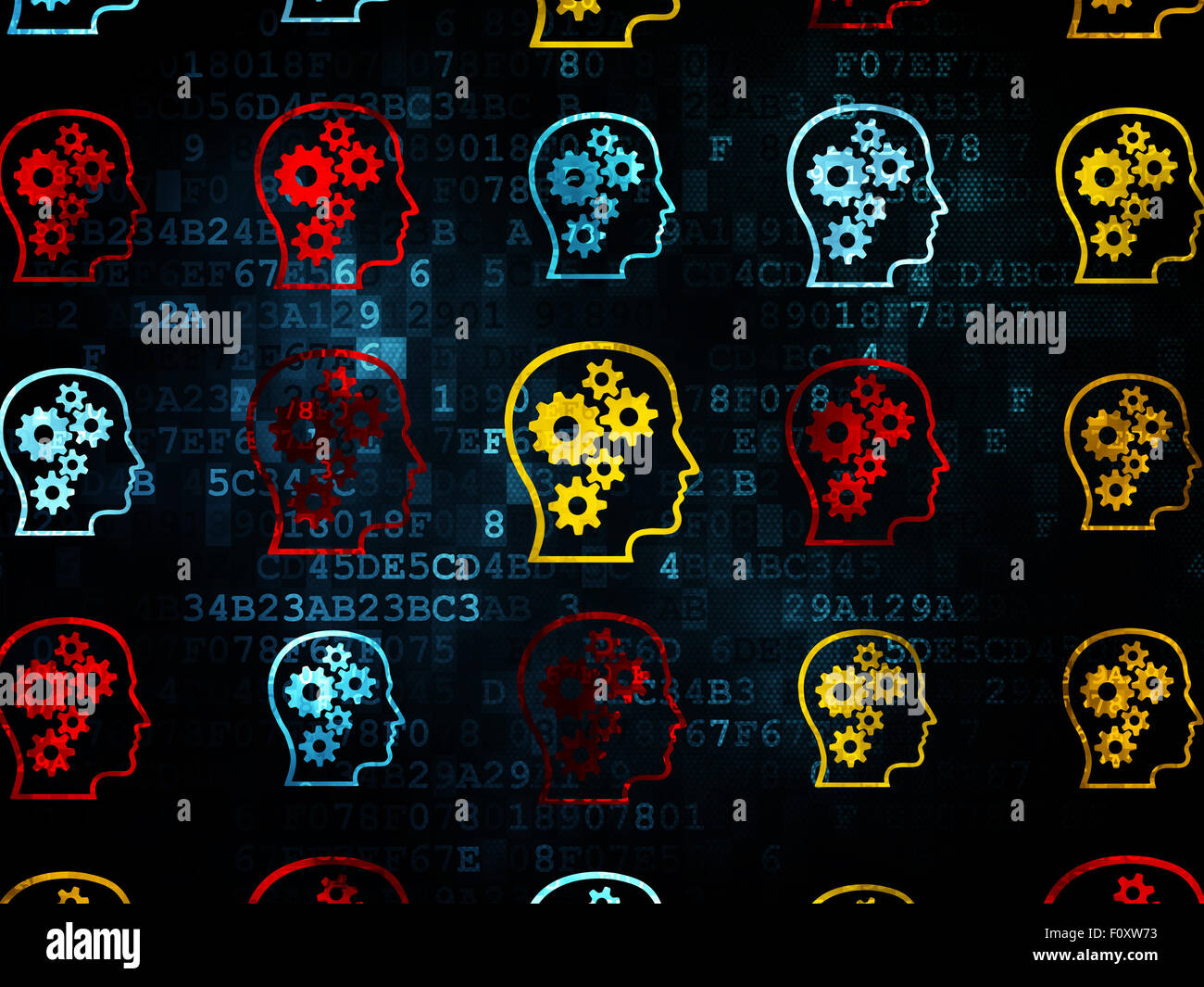 Data concept: Head With Gears icons on Digital background Stock Photo ...