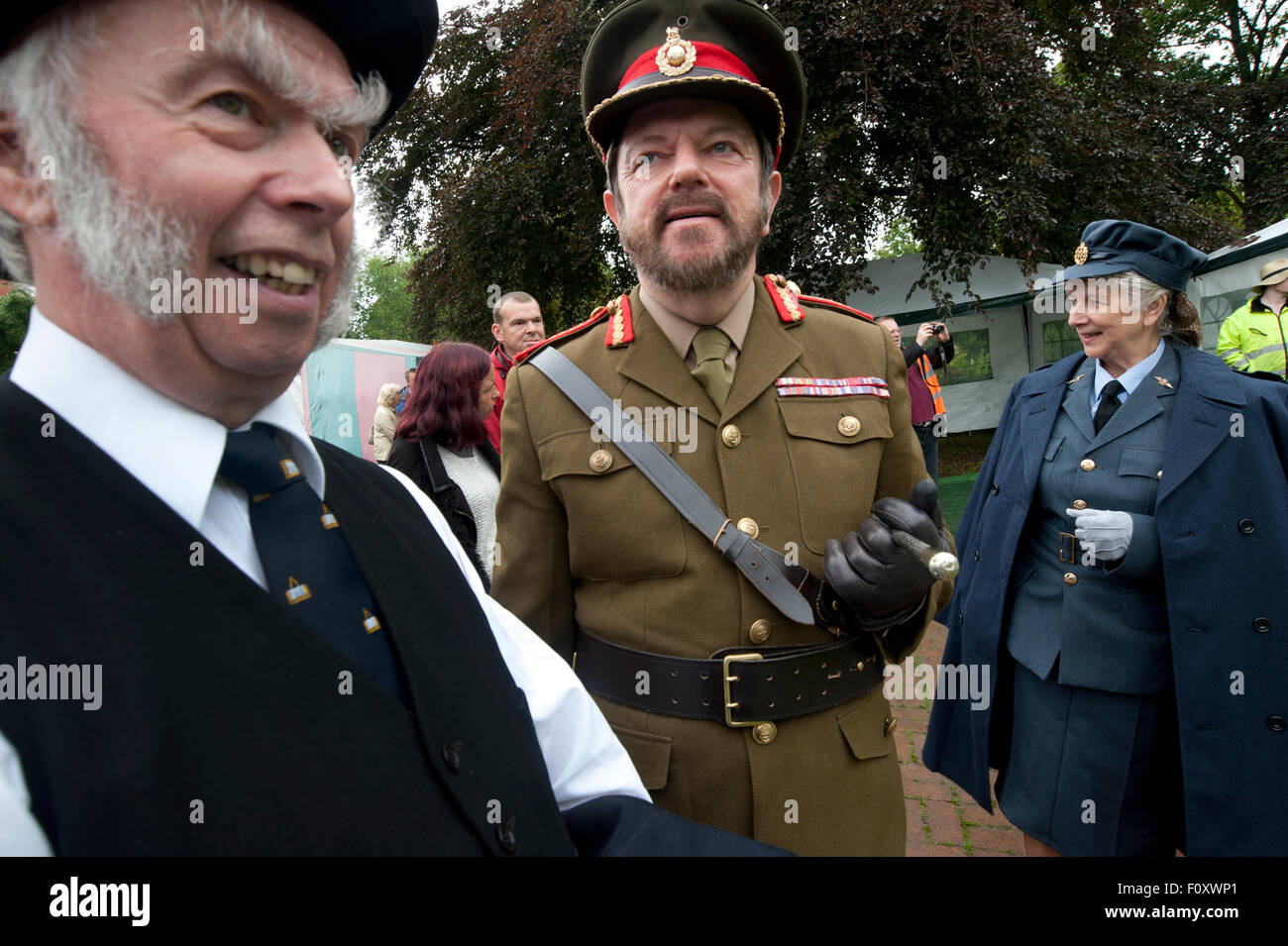 Winston Churchill presenting his speech at the 1940s festival, Llandrindod Wells, mid Wales. Stock Photo