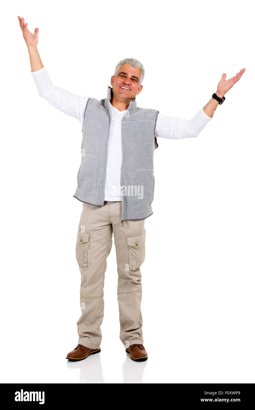 happy middle aged man with arms open Stock Photo