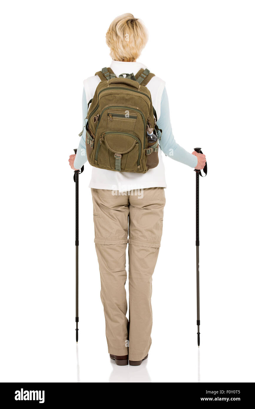 rear view of female hiker isolated on white background Stock Photo - Alamy