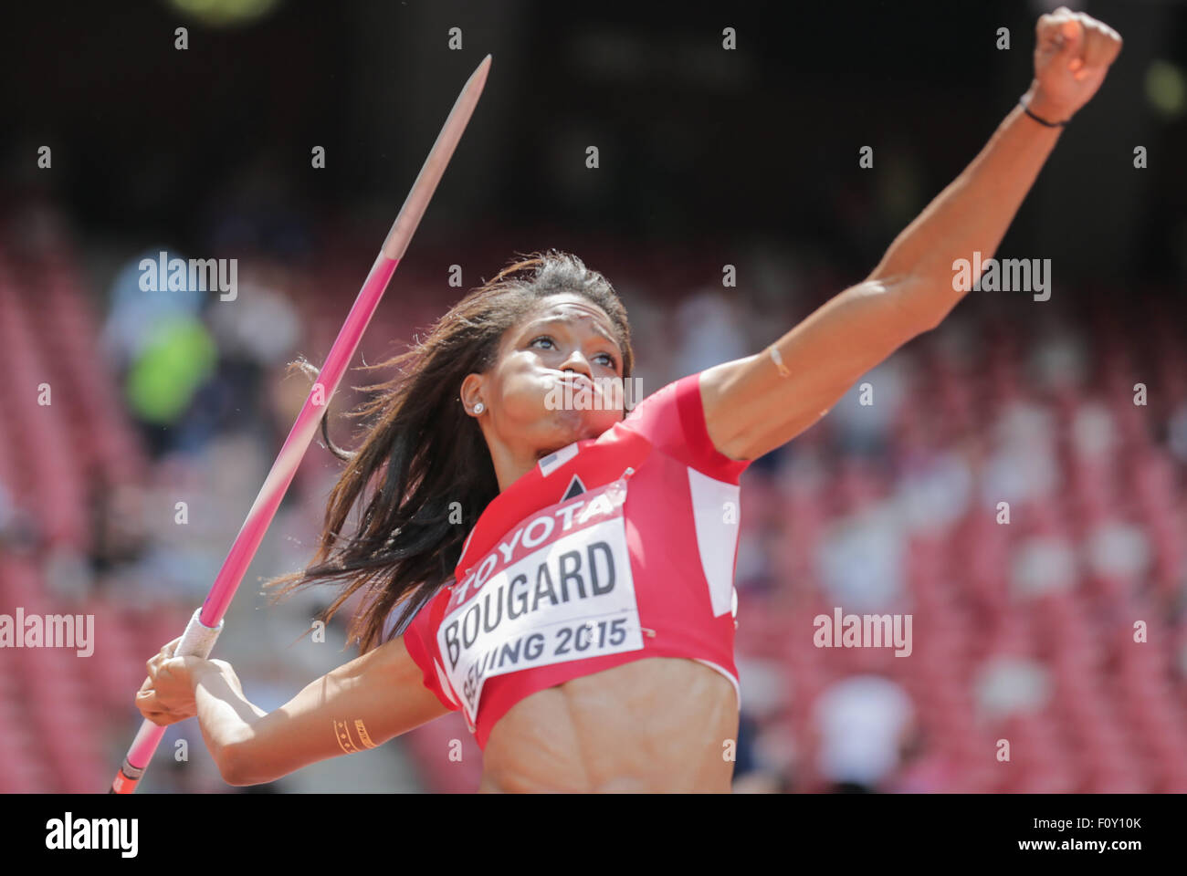 Beijing, China. 23rd Aug, 2015. Erica Bougard of the US competes in the Javelin Throw section of the Women's Heptathlon on the 15th International Association of Athletics Federations (IAAF) Athletics World Championships in Beijing, China, 23 August 2015. Photo: Michael Kappeler/dpa/Alamy Live News Stock Photo