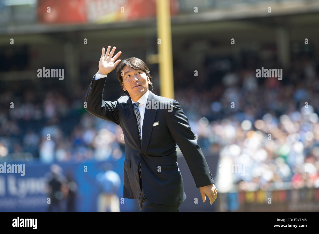 New York, New York, USA. 22nd Aug, 2015. Former Yankee HIDEKI MATSUI is on hand as Yankees' catcher Jorge Posada is honored with a plaque in Monument Park prior to the NY Yankees vs. Cleveland Indians, Yankee Stadium, Saturday August 22, 2015. Credit:  Bryan Smith/ZUMA Wire/Alamy Live News Stock Photo