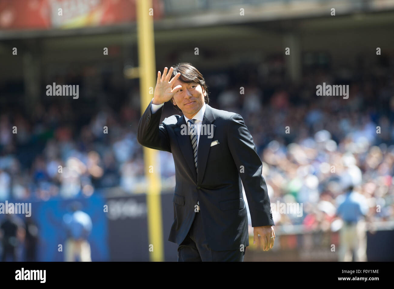 New York, New York, USA. 22nd Aug, 2015. Former Yankee HIDEKI MATSUI is on hand as Yankees' catcher Jorge Posada is honored with a plaque in Monument Park prior to the NY Yankees vs. Cleveland Indians, Yankee Stadium, Saturday August 22, 2015. Credit:  Bryan Smith/ZUMA Wire/Alamy Live News Stock Photo