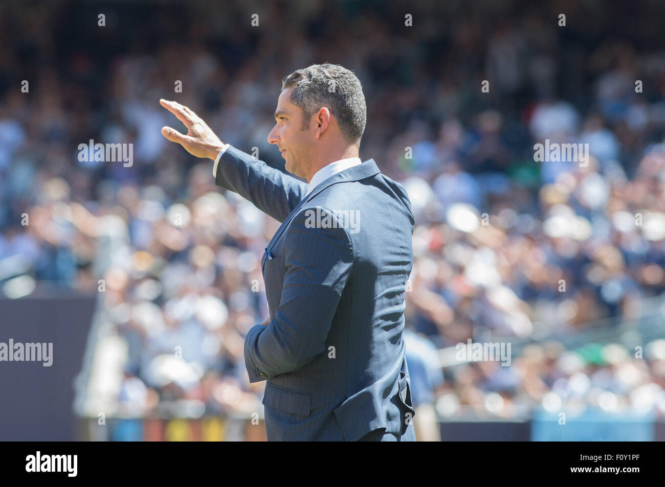 New York, New York, USA. 22nd Aug, 2015. Former Yankees' catcher JORGE POSADA is honored with a plaque in Monument Park prior to the NY Yankees vs. Cleveland Indians, Yankee Stadium, Saturday August 22, 2015. Credit:  Bryan Smith/ZUMA Wire/Alamy Live News Stock Photo