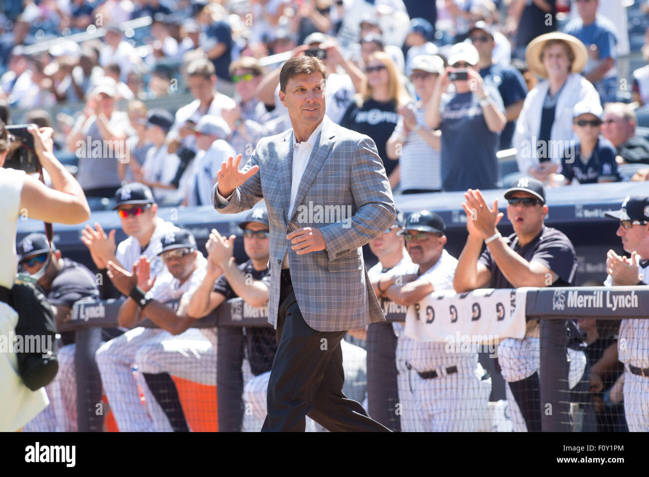 New York, New York, USA. 22nd Aug, 2015. Former Yankee TINO MARTINEZ is on hand as Former Yankees' catcher Jorge Posada is honored with a plaque in Monument Park prior to the NY Yankees vs. Cleveland Indians, Yankee Stadium, Saturday August 22, 2015. Credit:  Bryan Smith/ZUMA Wire/Alamy Live News Stock Photo