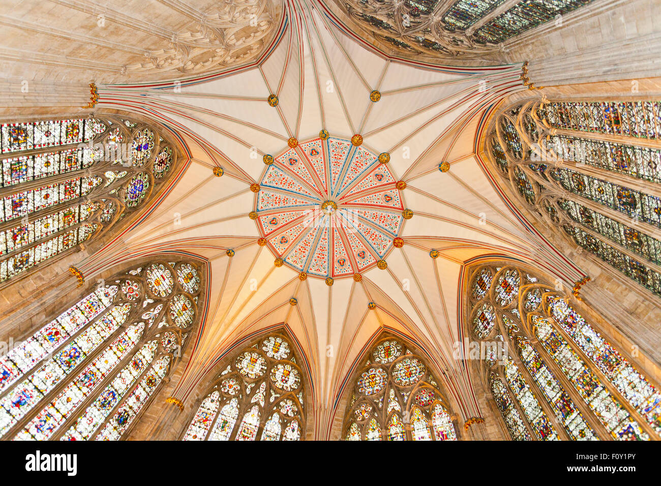 The intricate stained glass and plasterwork in the Chapter House ...