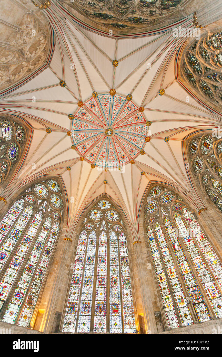 The intricate stained glass and plasterwork in the Chapter House ...