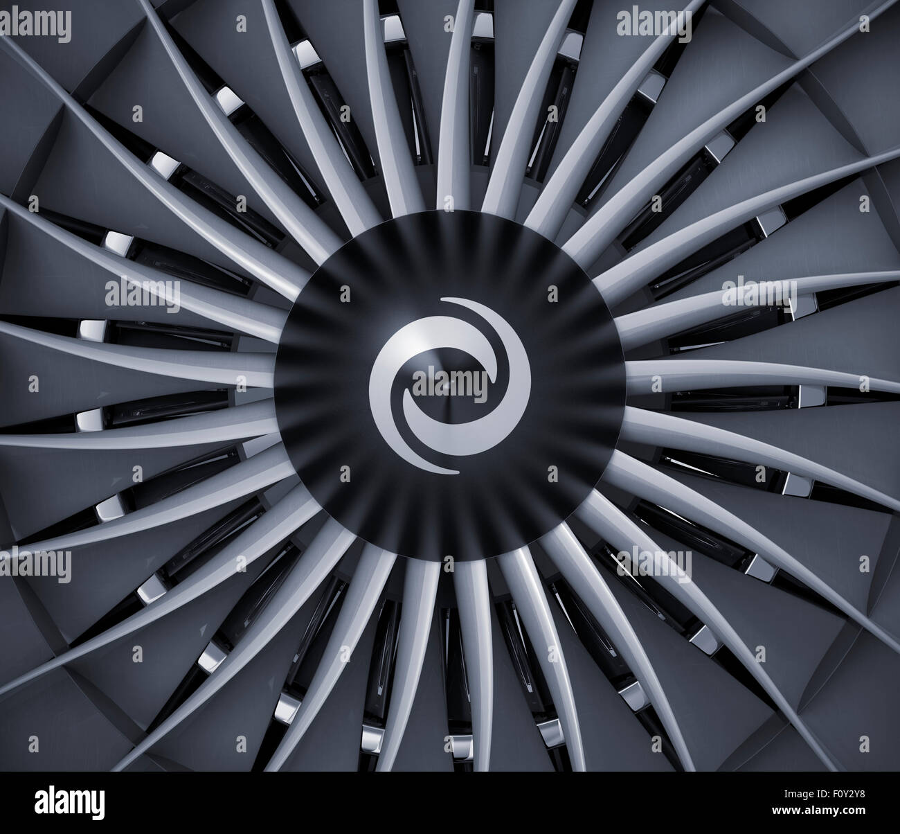 Close-up of jet fan engine turbo blades. Stock Photo