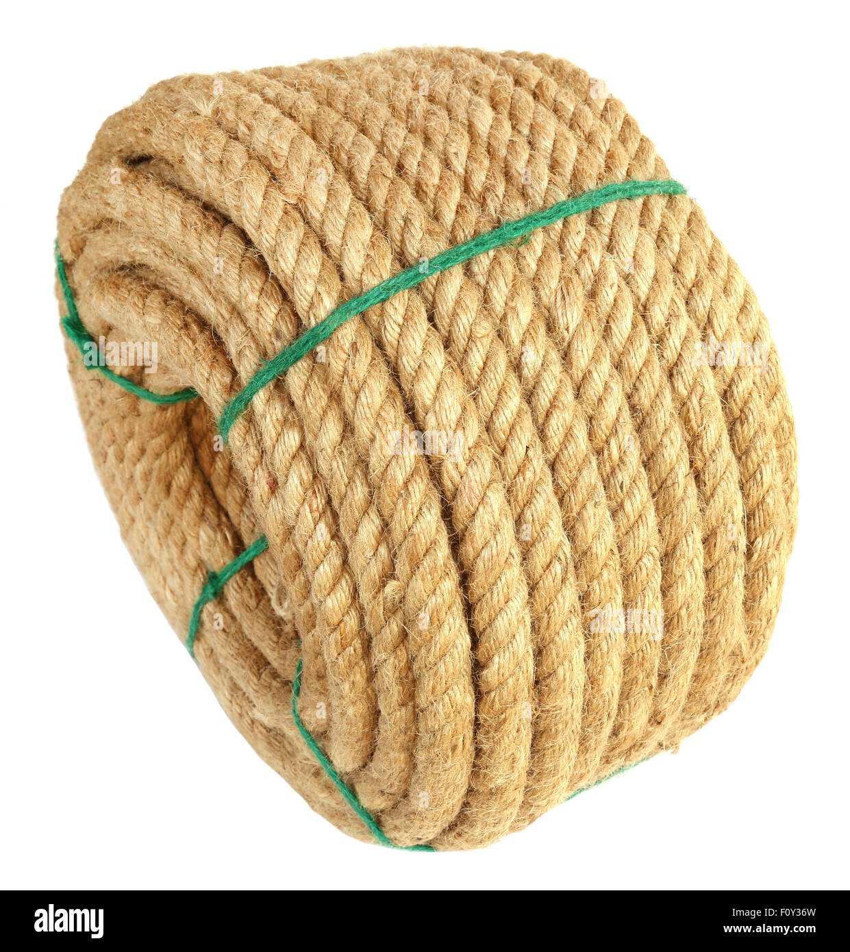 Roll Of Linen String Rope Isolated Stock Photo - Download Image