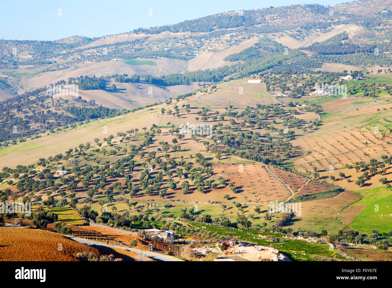 from high in the village morocco africa field and constructions Stock ...