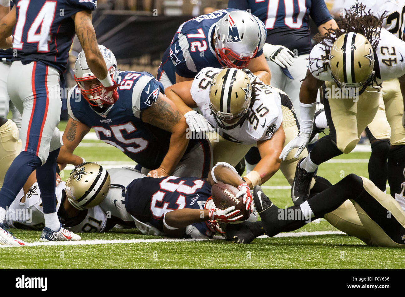 August 22, 2015 - New England Patriots wide receiver Chris Harper (14)  during the game between the New England Patriots and New Orleans Saints at  the Mercedes-Benz Superdome in New Orleans, LA.