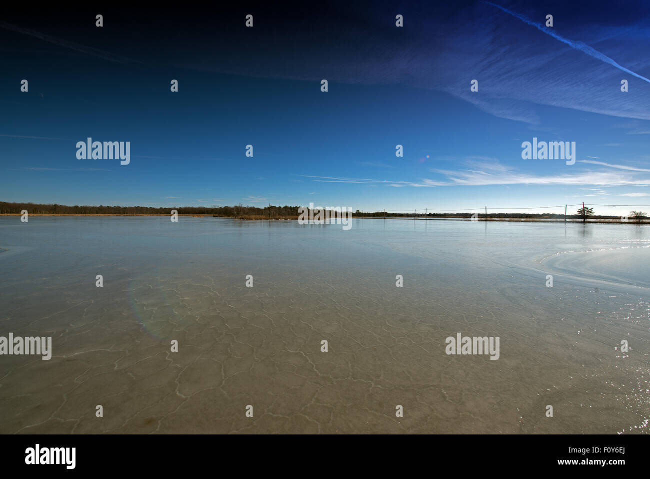 Frozen Lake against a Blue Sky Stock Photo