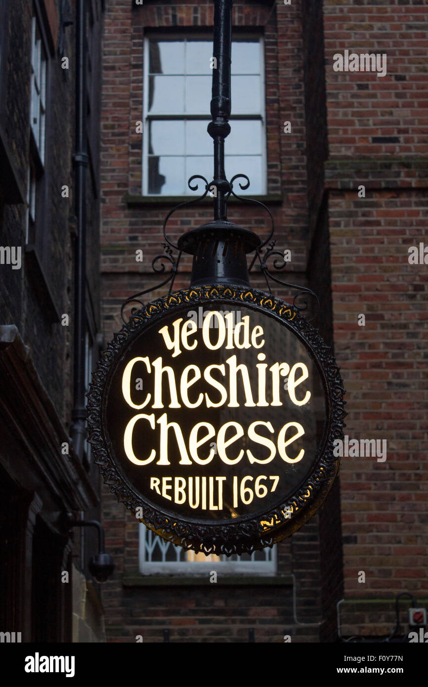 Ye Olde Cheshire Cheese traditional old London pub sign on Fleet Street City of London England UK Stock Photo