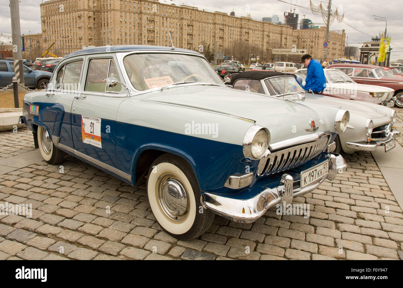MOSCOW APRIL 21 Russian retro car Volga on rally of classical cars