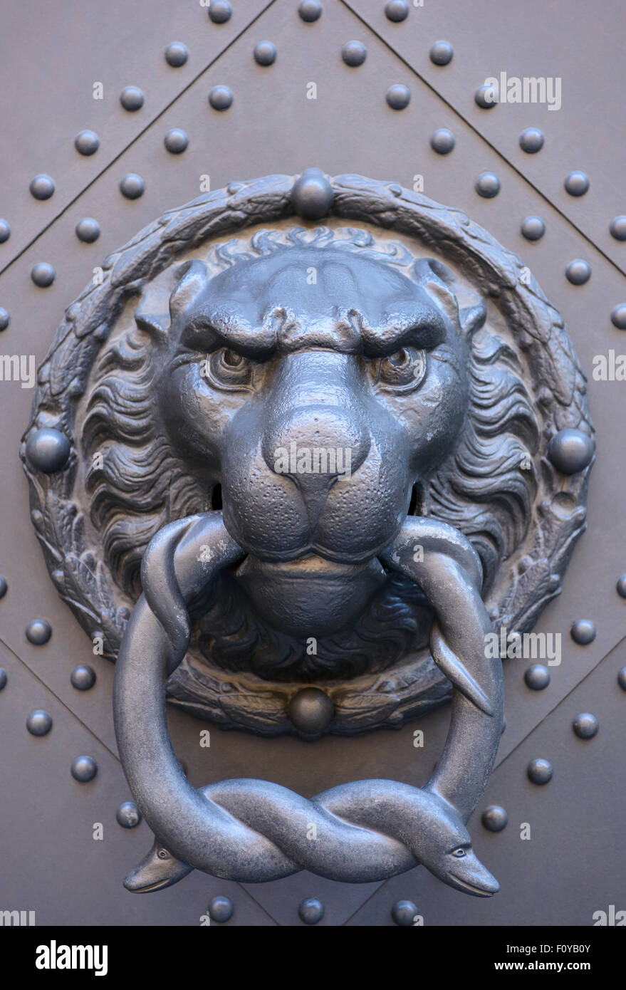 Lions Head Door Knocker at the Residenzschloss in Dresden, Saxony, Germany Stock Photo