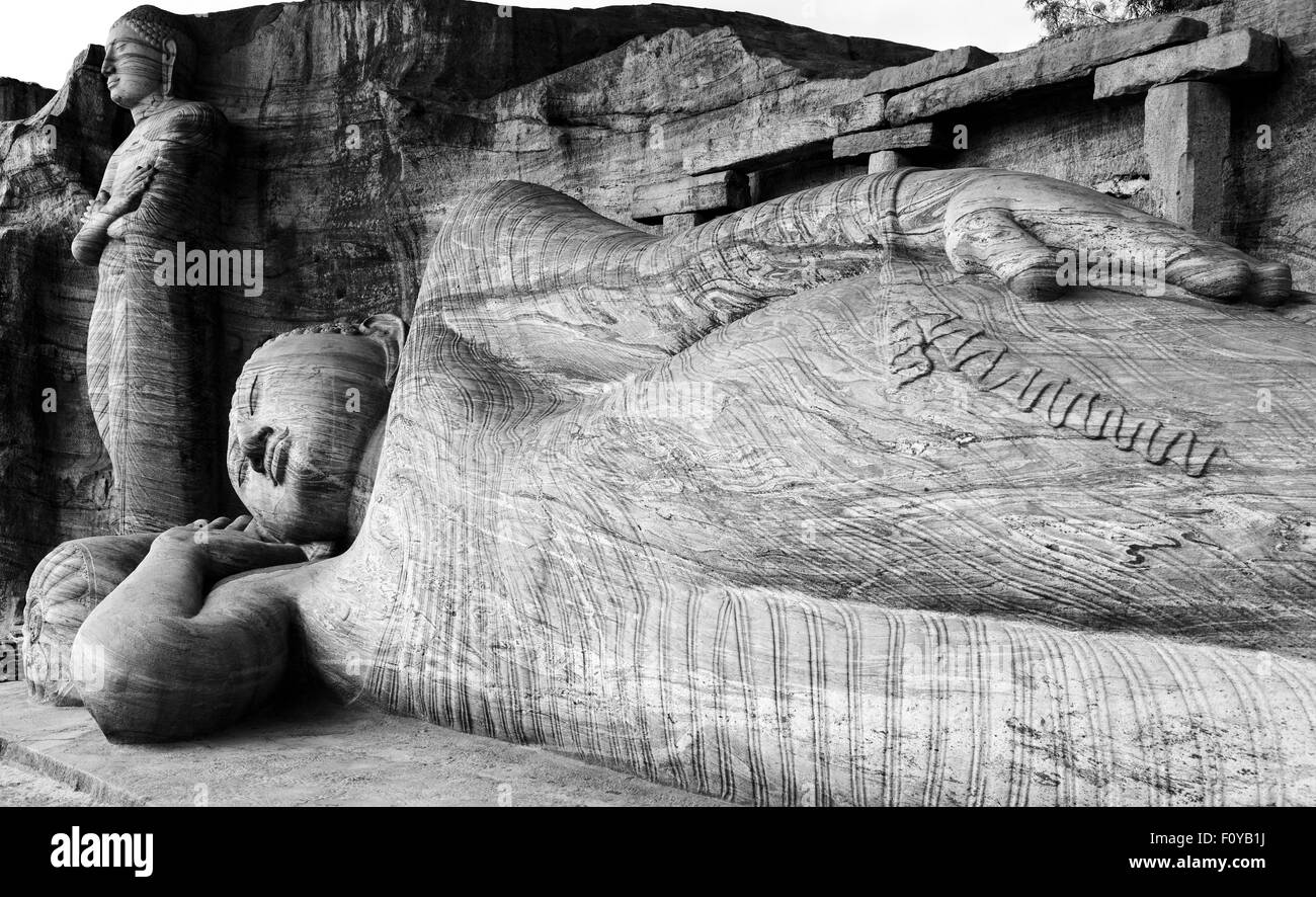 The Reclining Buddha at Gal Vihara, Polonnaruwa, Sri Lanka Stock Photo