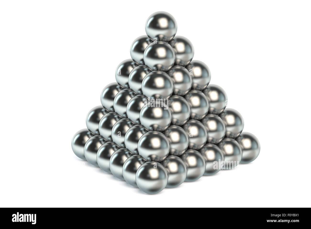 Pyramid of metal balls isolated on white background Stock Photo