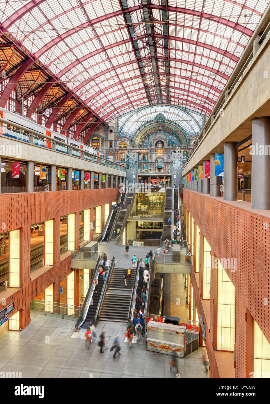 Interior of amazing central railway station in Antwerpen, Belgium Stock Photo