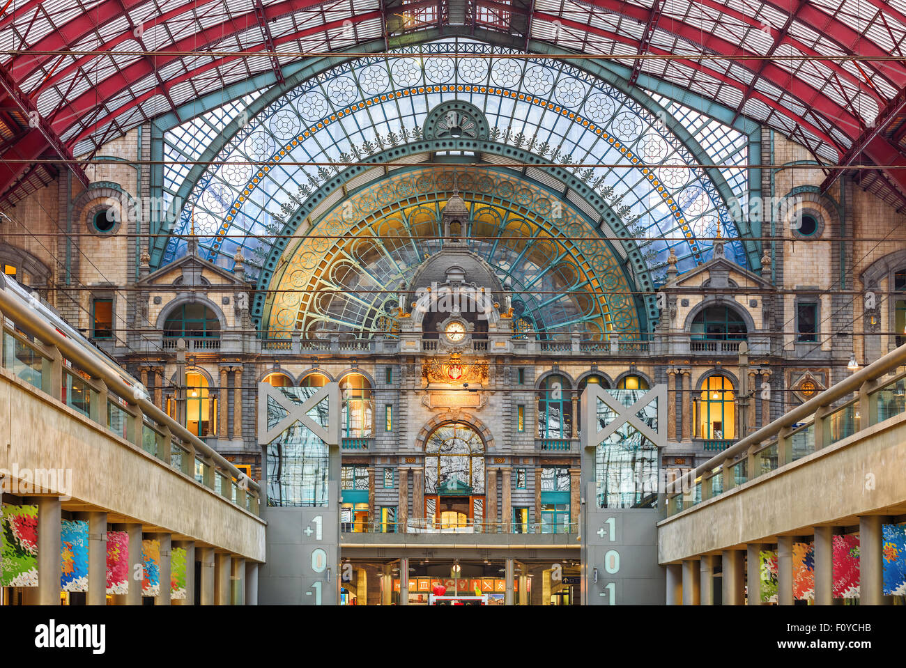 Interior of amazing central railway station in Antwerpen, Belgium Stock Photo