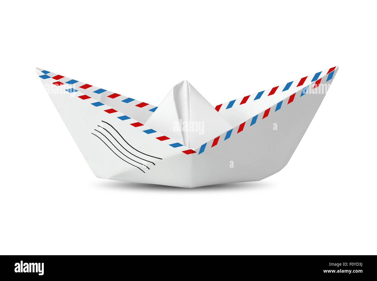 Paper boat made from mail envelope isolated, message concept Stock Photo
