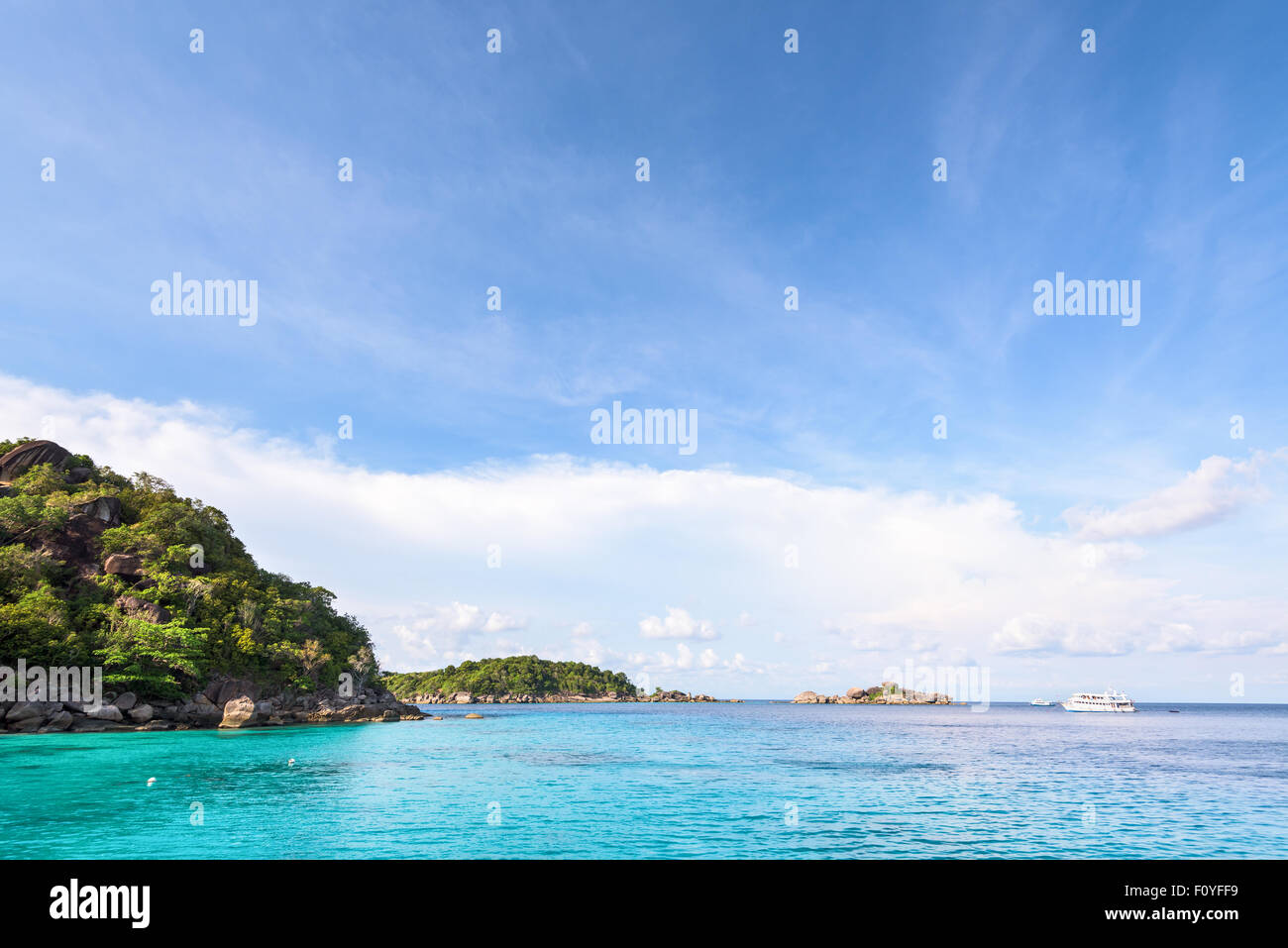 Beautiful landscape clear blue water sea of Honeymoon Bay is a famous