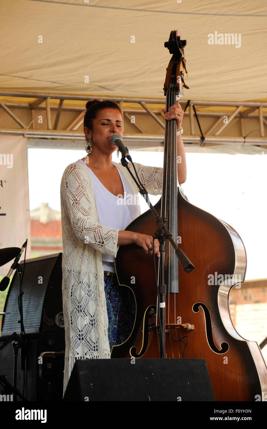 Małgorzata Babiarz, professionally known as Megitza playing the double bass. Stock Photo