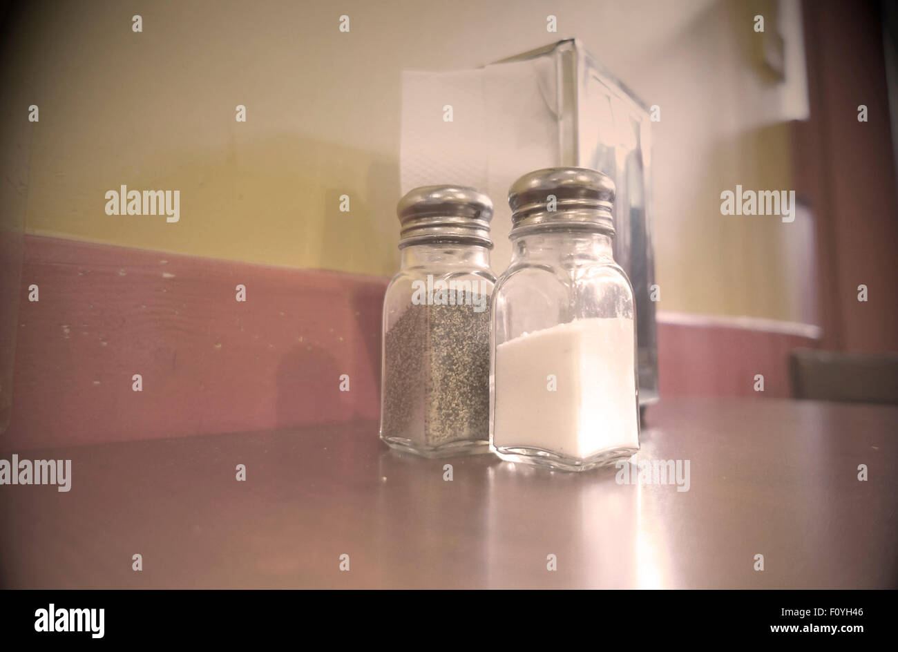 Salt and pepper shakers at a vintage diner Stock Photo Alamy