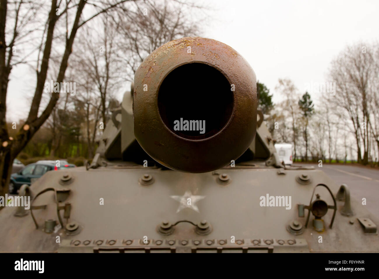 Main Gun of WWII Tank - Belgium Stock Photo