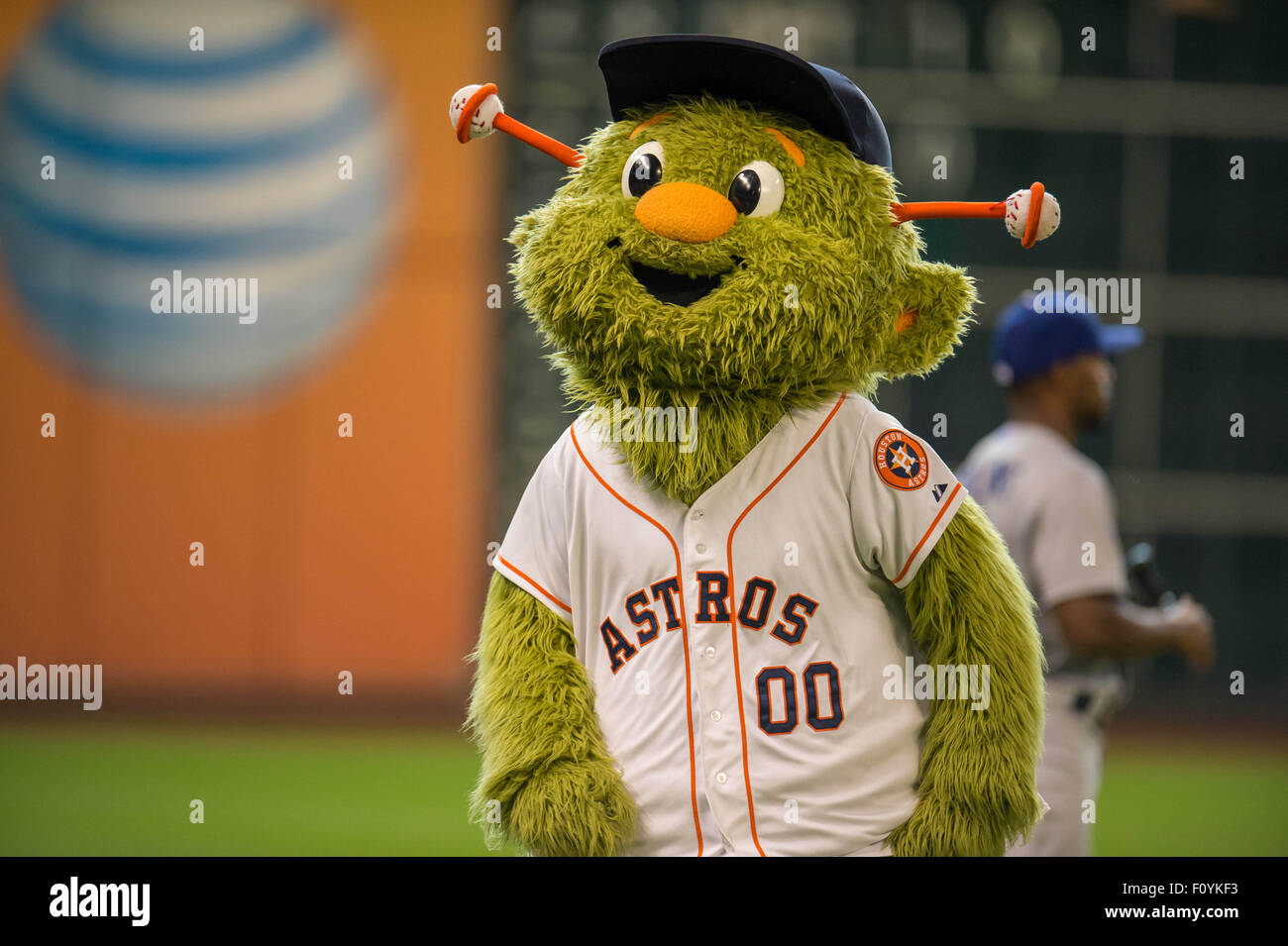 Houston, TX, USA. 23rd Aug, 2015. Houston Astros mascot Orbit prior to a Major League Baseball game between the Houston Astros and the Los Angeles Dodgers at Minute Maid Park in Houston, TX. Trask Smith/CSM/Alamy Live News Stock Photo