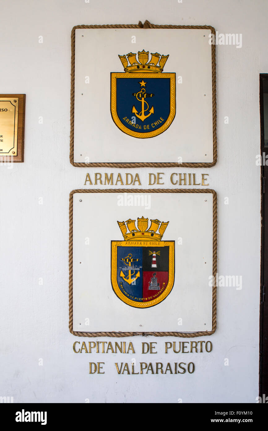 Chilean Navy coat of arms, Valparaiso, Chile Stock Photo